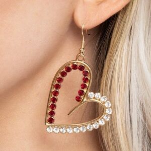 NWT Gold/Red Rhinestones Heart Earrings(Last One)